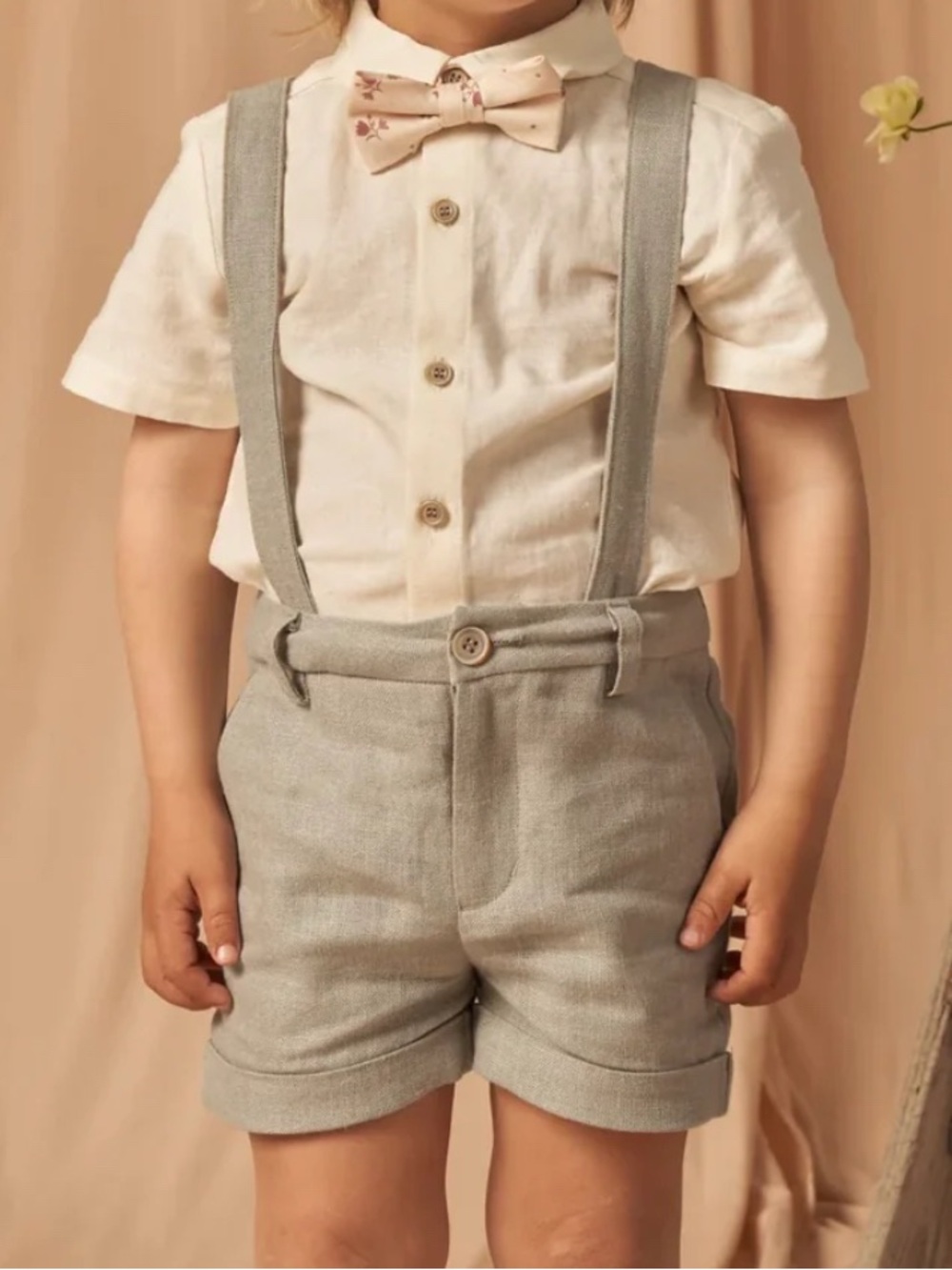 Noralee Atlas Linen Shirt and Suspender Short Set - size 12month